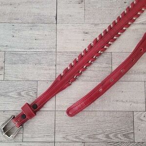 Women’s Vintage Cimarron Western Red Leather Woven Rodeo Cowgirl Belt Size 28
